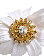 Dolce & Gabbana White Yellow Silk Blend Floral Crystals Diadem Headband - Zeiniez