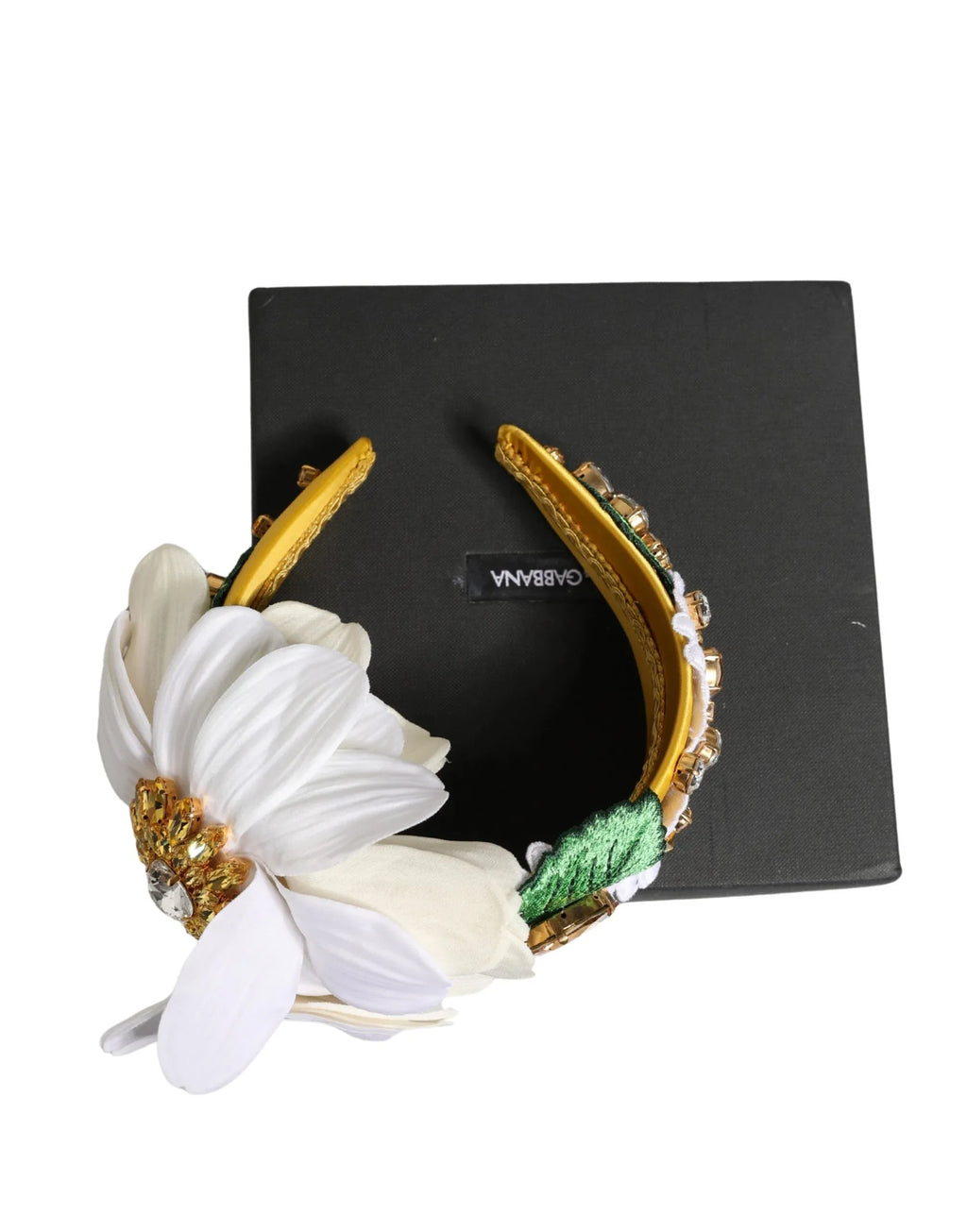 Dolce & Gabbana White Yellow Silk Blend Floral Crystals Diadem Headband - Zeiniez