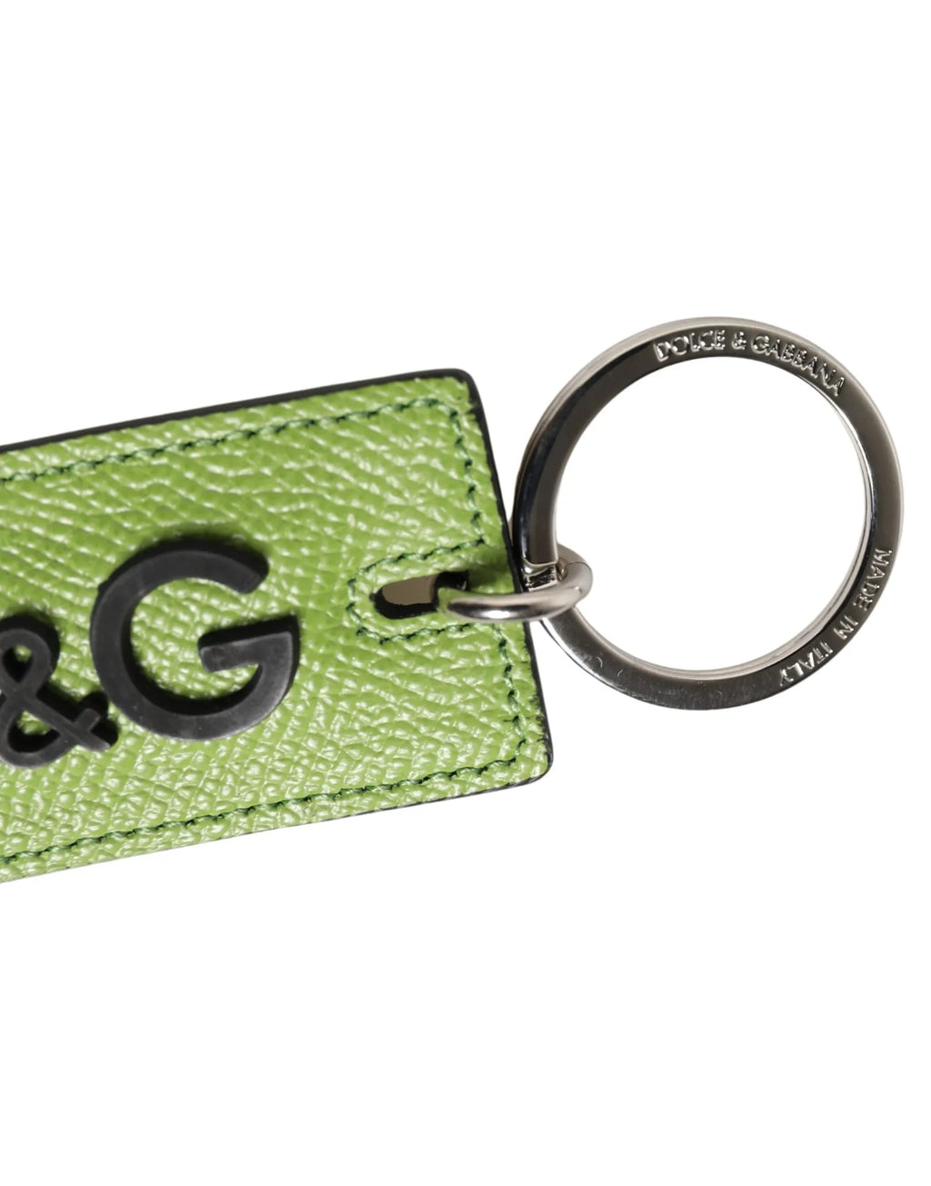 Dolce & Gabbana Green Calf Leather DG Logo Metal Ring Keyring Keychain - Zeiniez