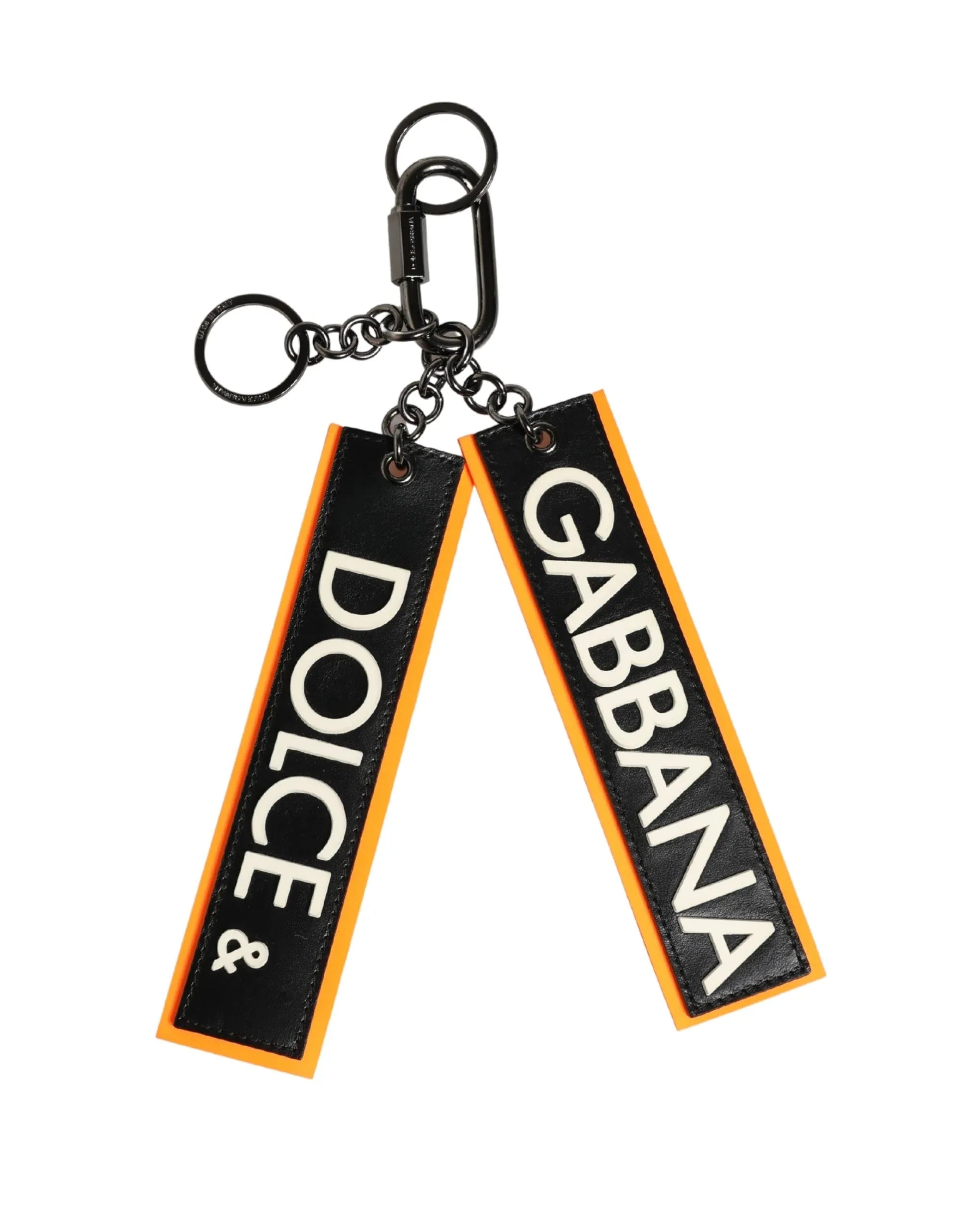 Dolce & Gabbana Black White Leather Nylon Logo Ring Keyring Keychain - Zeiniez