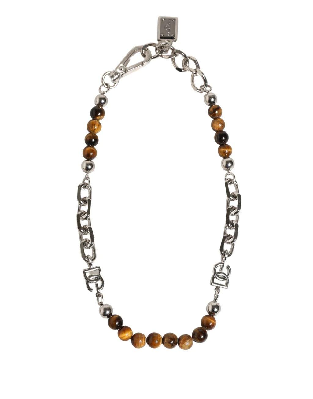 Dolce & Gabbana Silver Tone Brass Chain Beaded Gem DG Logo Bracelet - Zeiniez