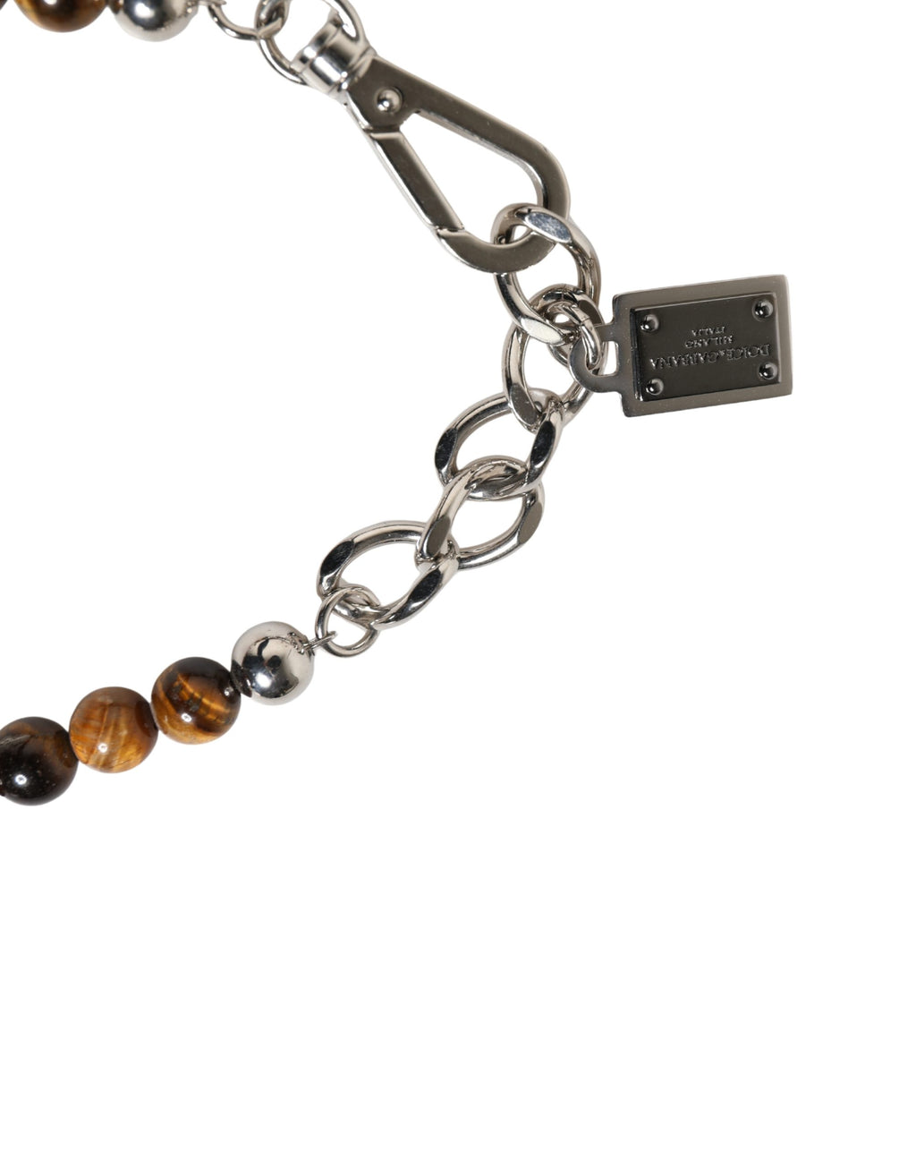 Dolce & Gabbana Silver Tone Brass Chain Beaded Gem DG Logo Bracelet