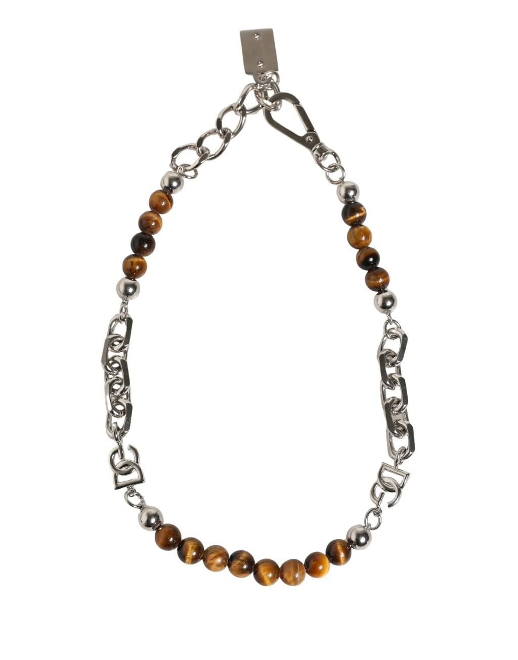 Dolce & Gabbana Silver Tone Brass Chain Beaded Gem DG Logo Bracelet - Zeiniez