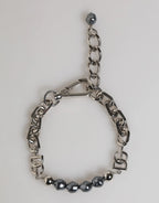 Dolce & Gabbana Silver Tone Chain Lobster Clasp Logo Gray Pearls Bracelet - Zeiniez