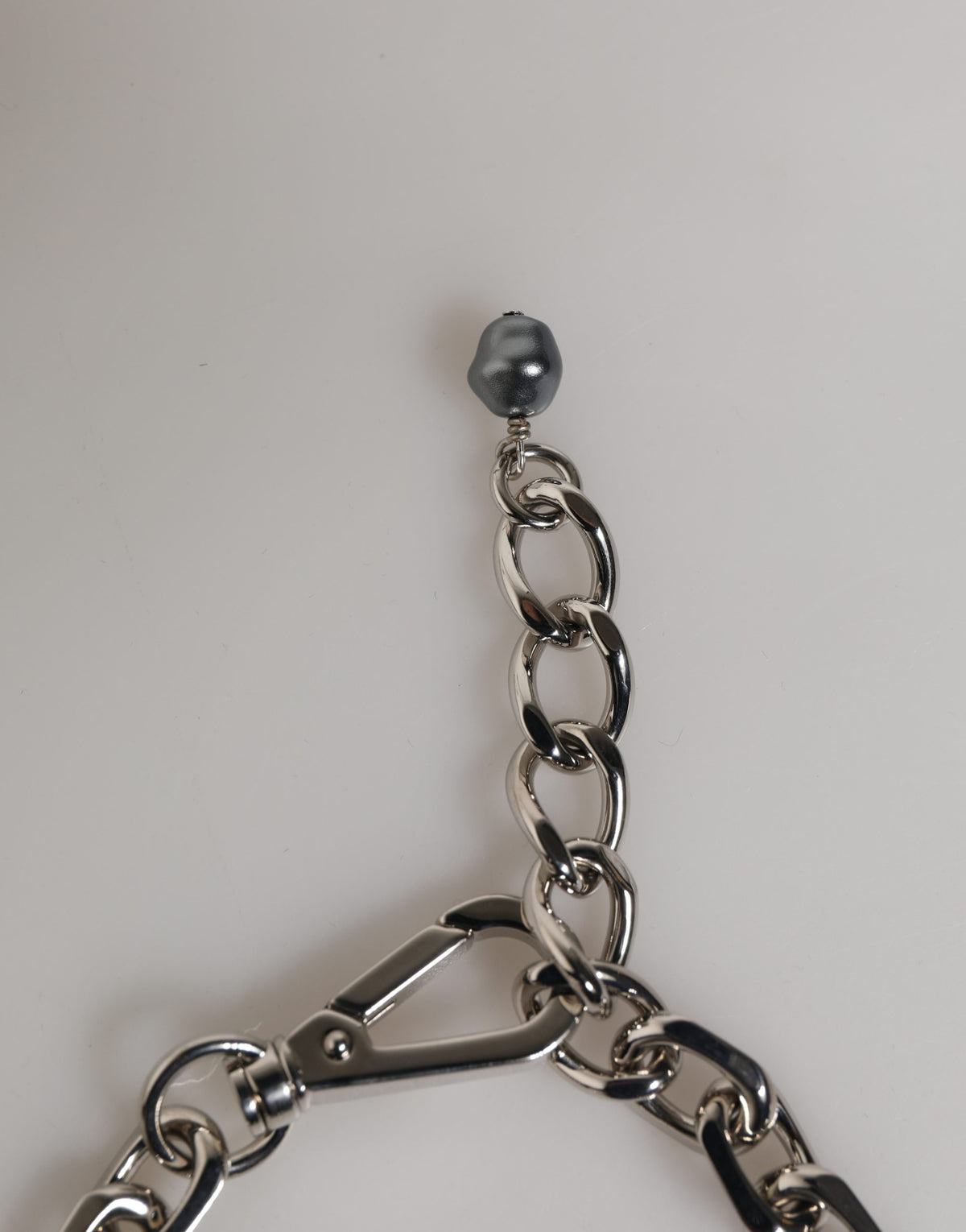 Dolce & Gabbana Silver Tone Chain Lobster Clasp Logo Gray Pearls Bracelet