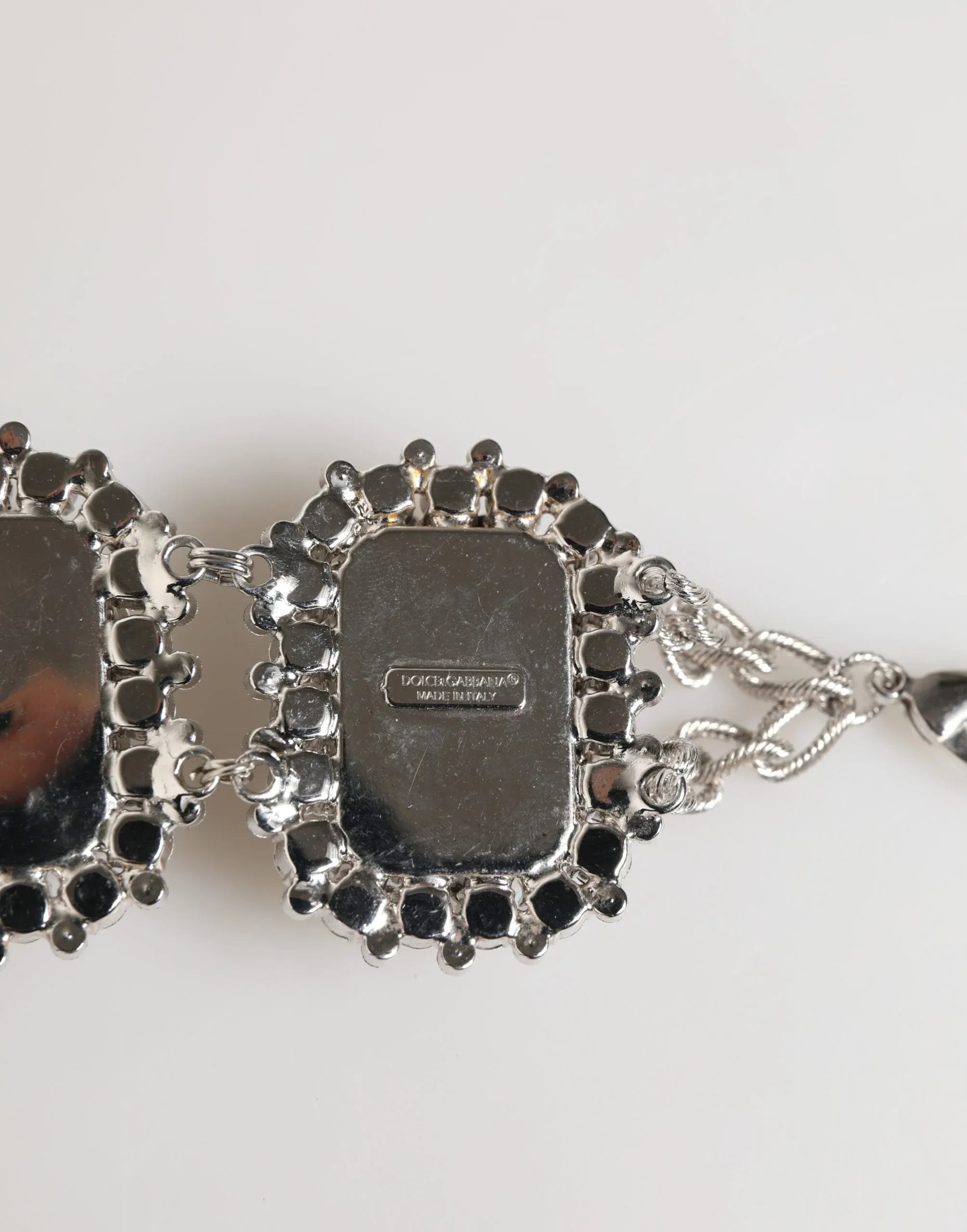 Dolce & Gabbana Silver Tone Brass Chain Crystal Embellished Bracelet - Zeiniez