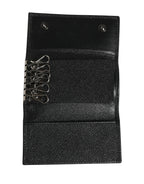 Dolce & Gabbana Black Leather Silver Metal Logo Plaque Trifold Keyring
