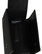 Dolce & Gabbana Black Leather Silver Metal Logo Plaque Trifold Keyring