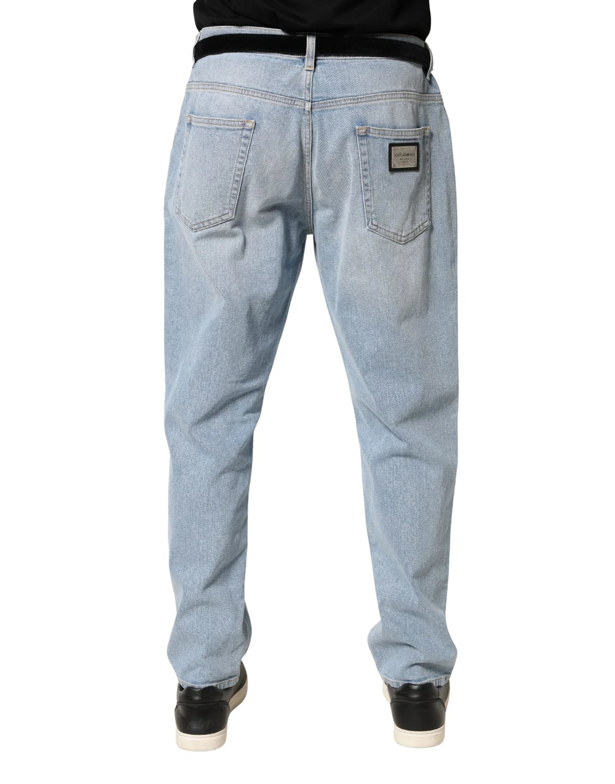 Dolce & Gabbana Light Blue Washed Loose Cotton Denim Jeans - Zeiniez