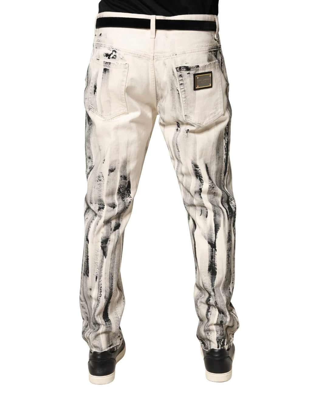 Dolce & Gabbana White Distressed Paint Print LooseDenim Jeans - Zeiniez
