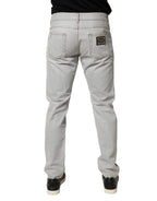 Dolce & Gabbana Light Gray Ripped Cotton Regular Denim Jeans - Zeiniez