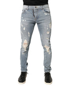 Dolce & Gabbana Light Blue Distressed Skinny Men Denim Jeans - Zeiniez