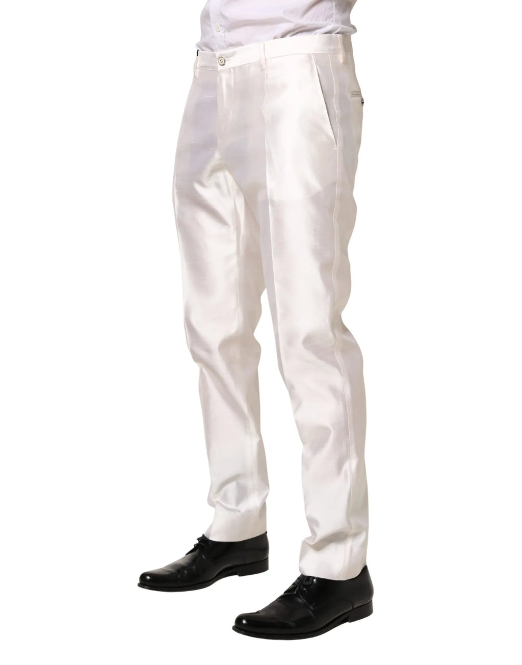 Dolce & Gabbana White Silk Satin Dress Formal Trouser Pants - Zeiniez