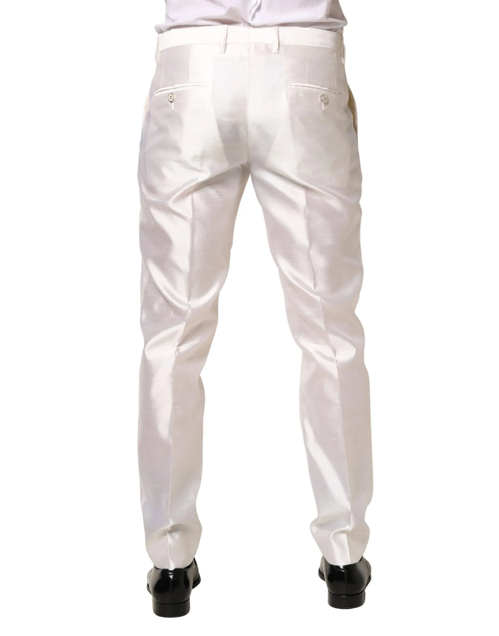 Dolce & Gabbana White Silk Satin Dress Formal Trouser Pants - Zeiniez