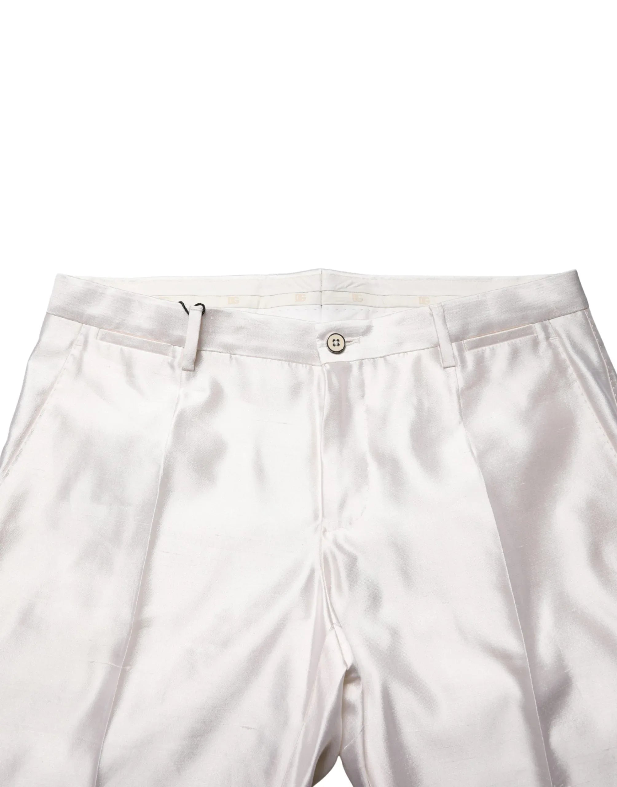 Dolce & Gabbana White Silk Satin Dress Formal Trouser Pants - Zeiniez