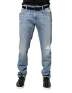 Dolce & Gabbana Blue Tattered Slim Fit Men Cotton Denim Jeans - Zeiniez