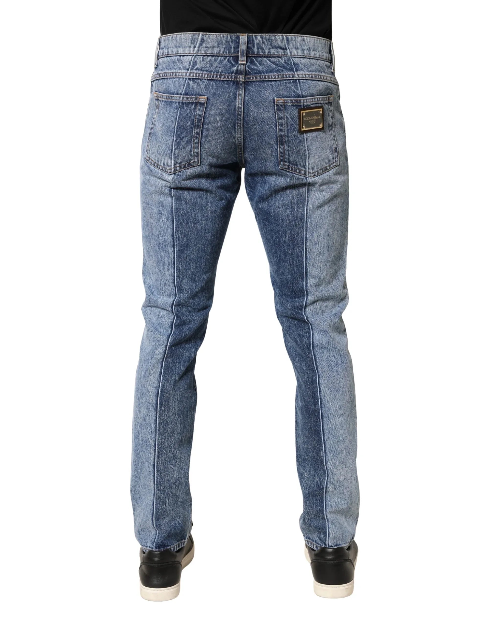 Dolce & Gabbana Two Tone Blue Cotton Regular Men Denim Jeans - Zeiniez