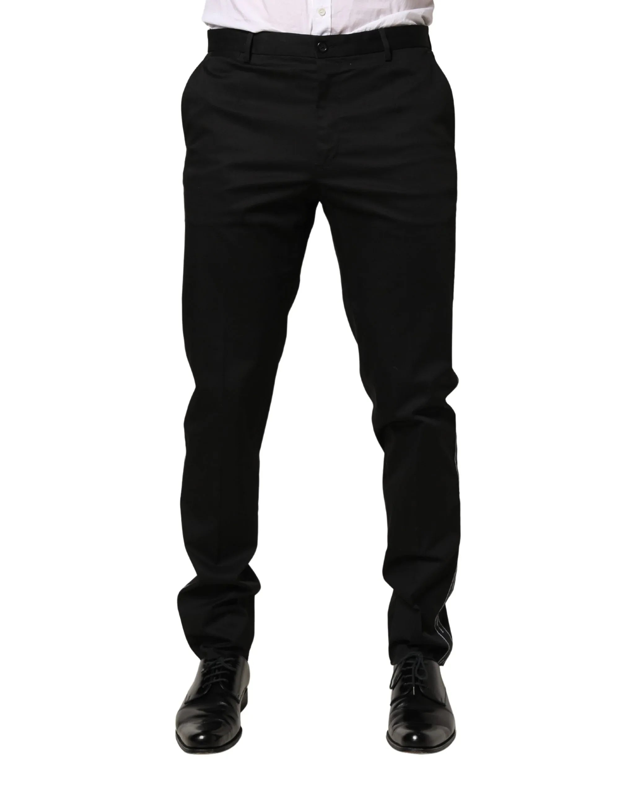 Dolce & Gabbana Black Cotton Skinny Men Dress Trouser Pants - Zeiniez