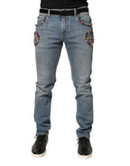 Dolce & Gabbana Blue Embellished Loose Cotton Men Denim Jeans - Zeiniez