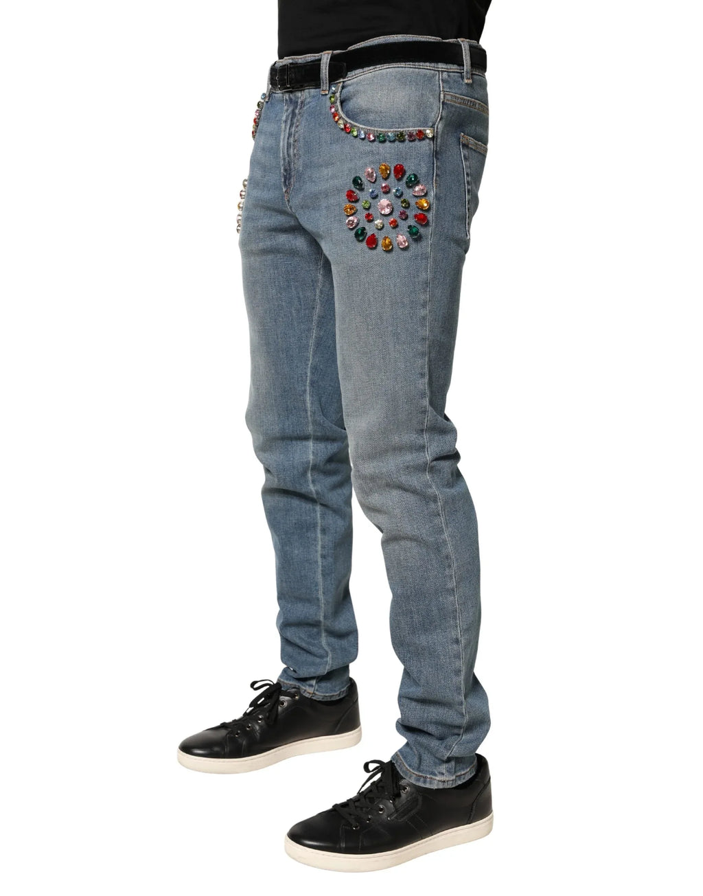 Dolce & Gabbana Blue Embellished Loose Cotton Men Denim Jeans - Zeiniez