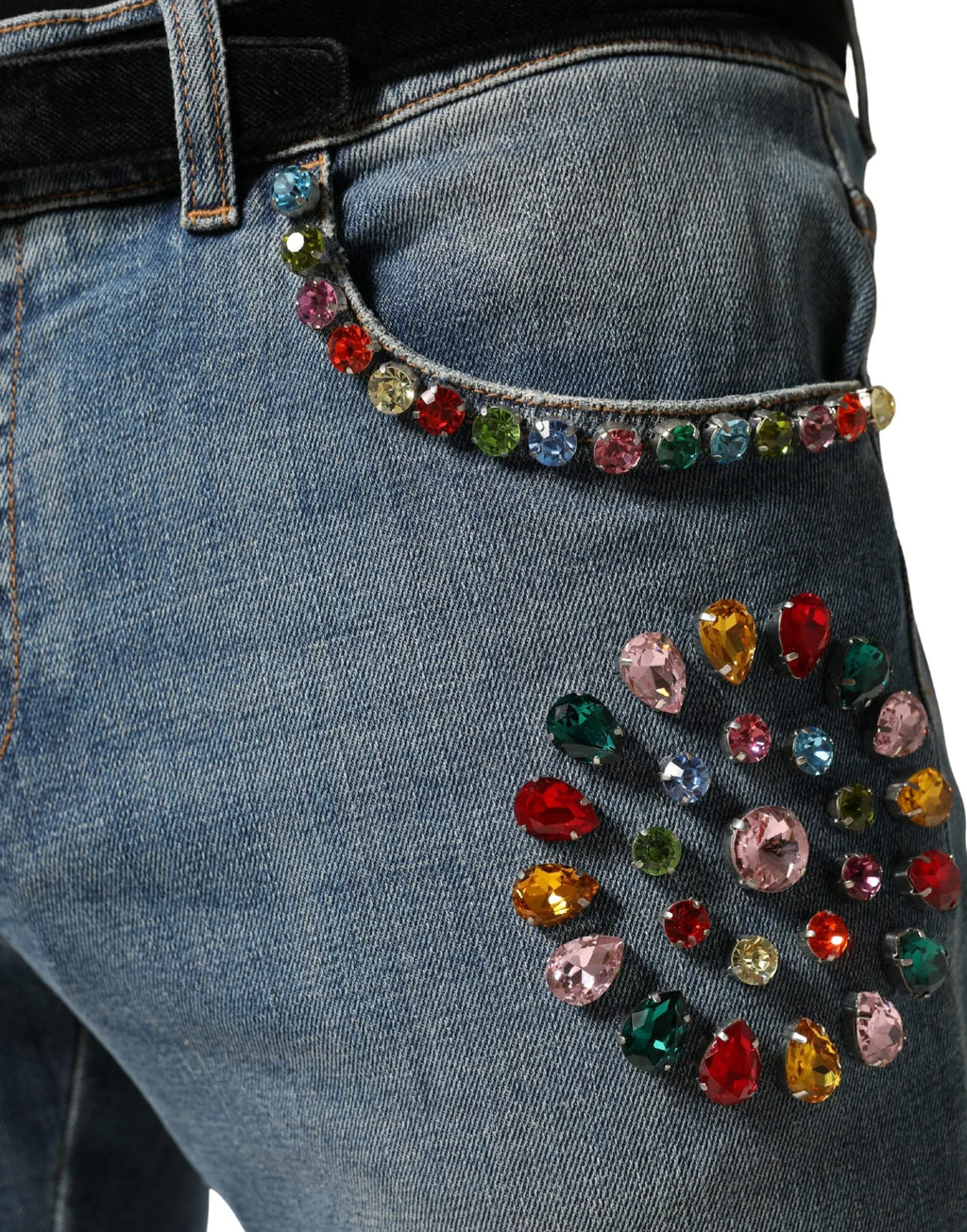 Dolce & Gabbana Blue Embellished Loose Cotton Men Denim Jeans - Zeiniez