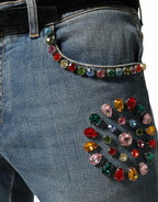 Dolce & Gabbana Blue Embellished Loose Cotton Men Denim Jeans - Zeiniez