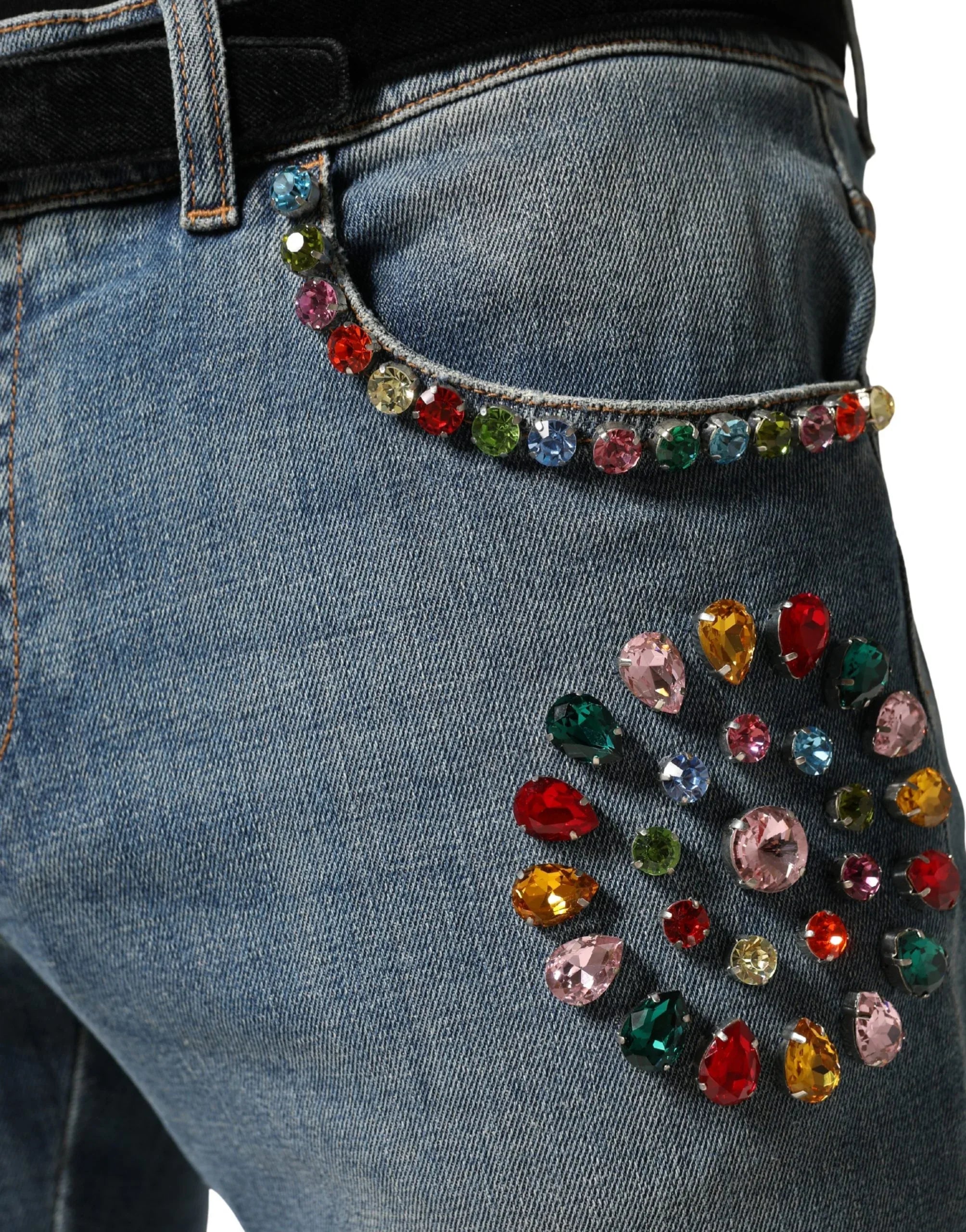 Dolce & Gabbana Blue Embellished Loose Cotton Men Denim Jeans - Zeiniez