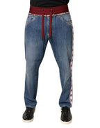 Dolce & Gabbana Blue Cotton Drawstring Straight Denim Jeans - Zeiniez