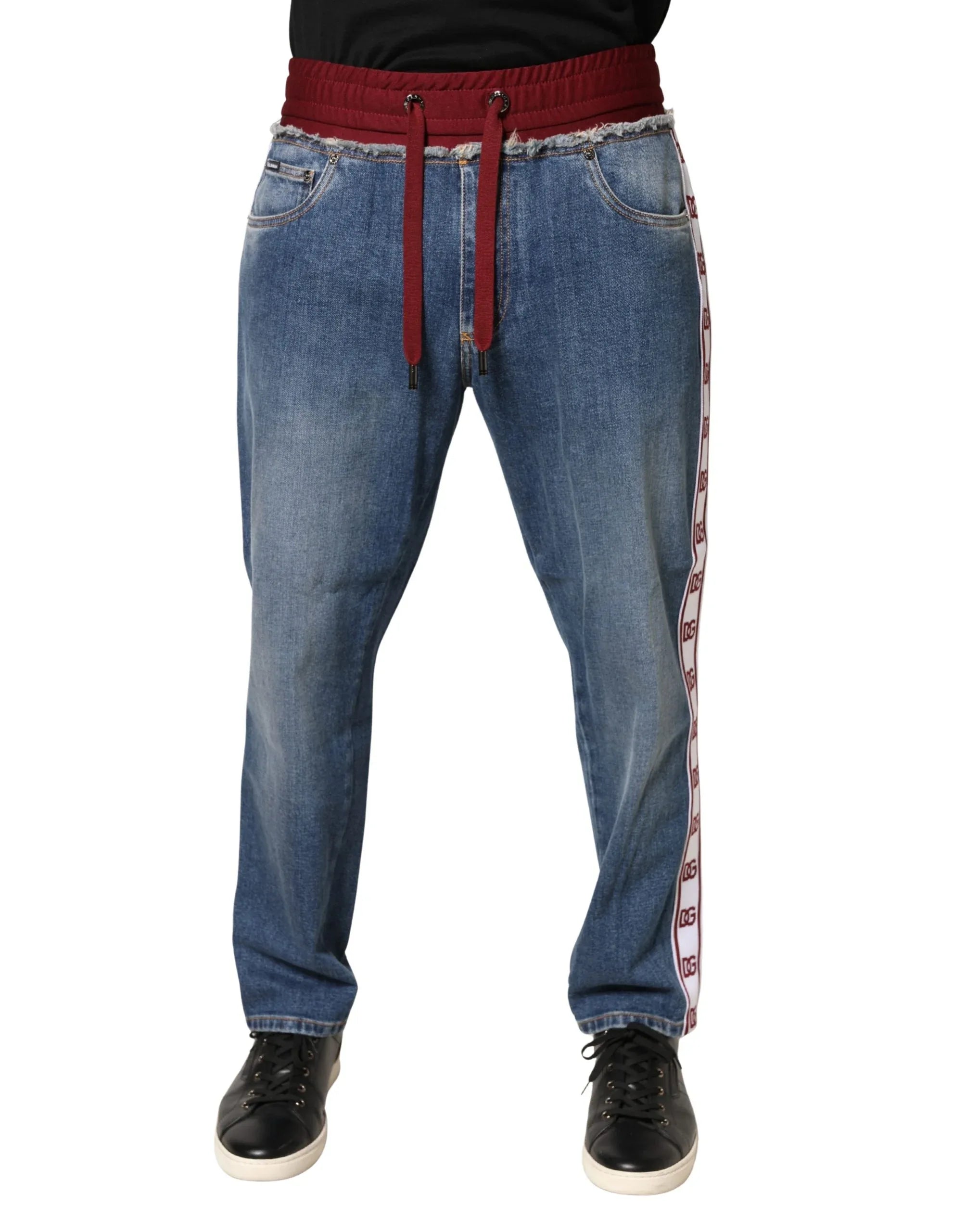 Dolce & Gabbana Blue Cotton Drawstring Straight Denim Jeans - Zeiniez