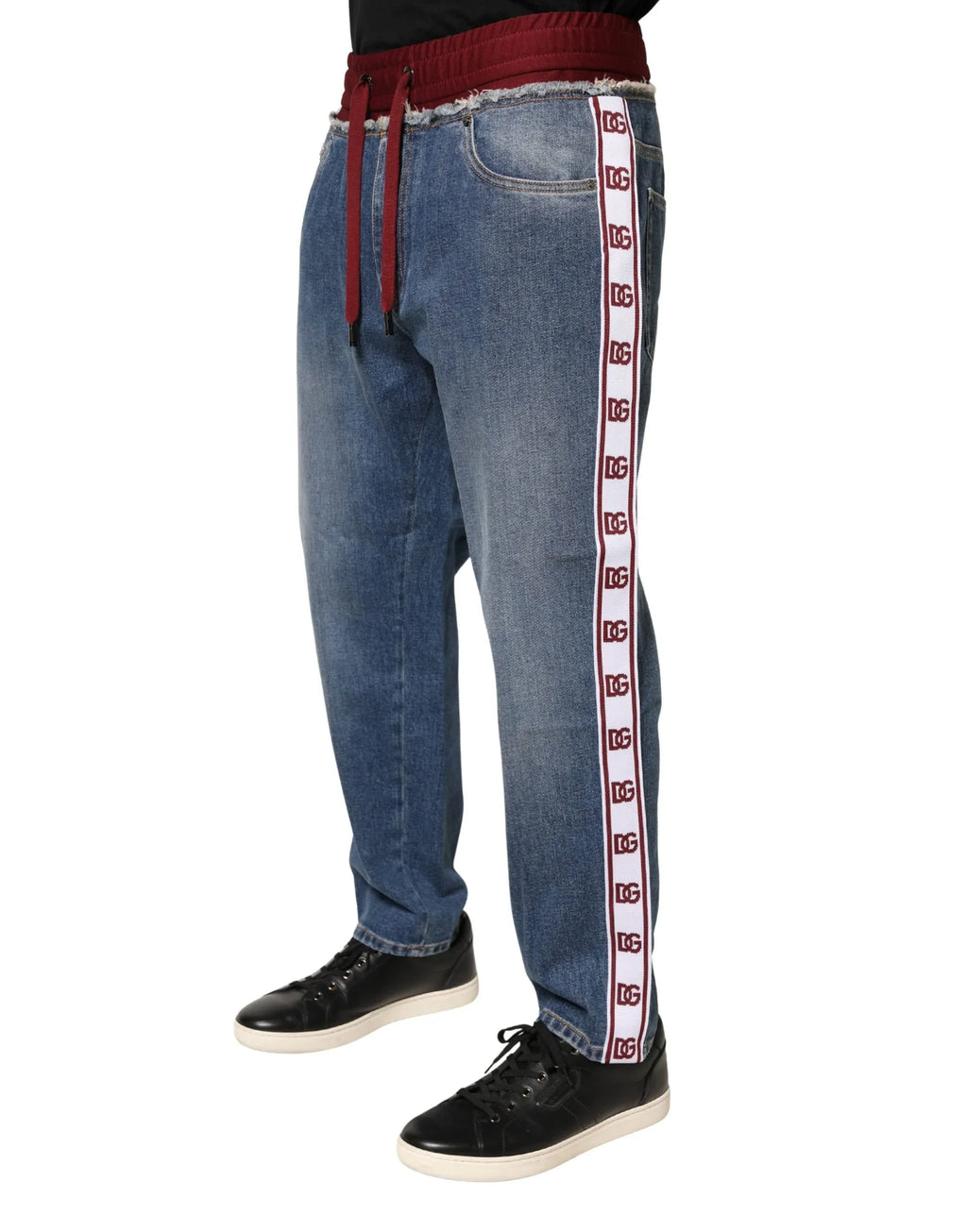 Dolce & Gabbana Blue Cotton Drawstring Straight Denim Jeans - Zeiniez