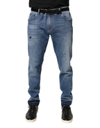 Dolce & Gabbana Blue Tattered Skinny Cotton Denim Jeans - Zeiniez