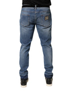 Dolce & Gabbana Blue Tattered Skinny Cotton Denim Jeans - Zeiniez