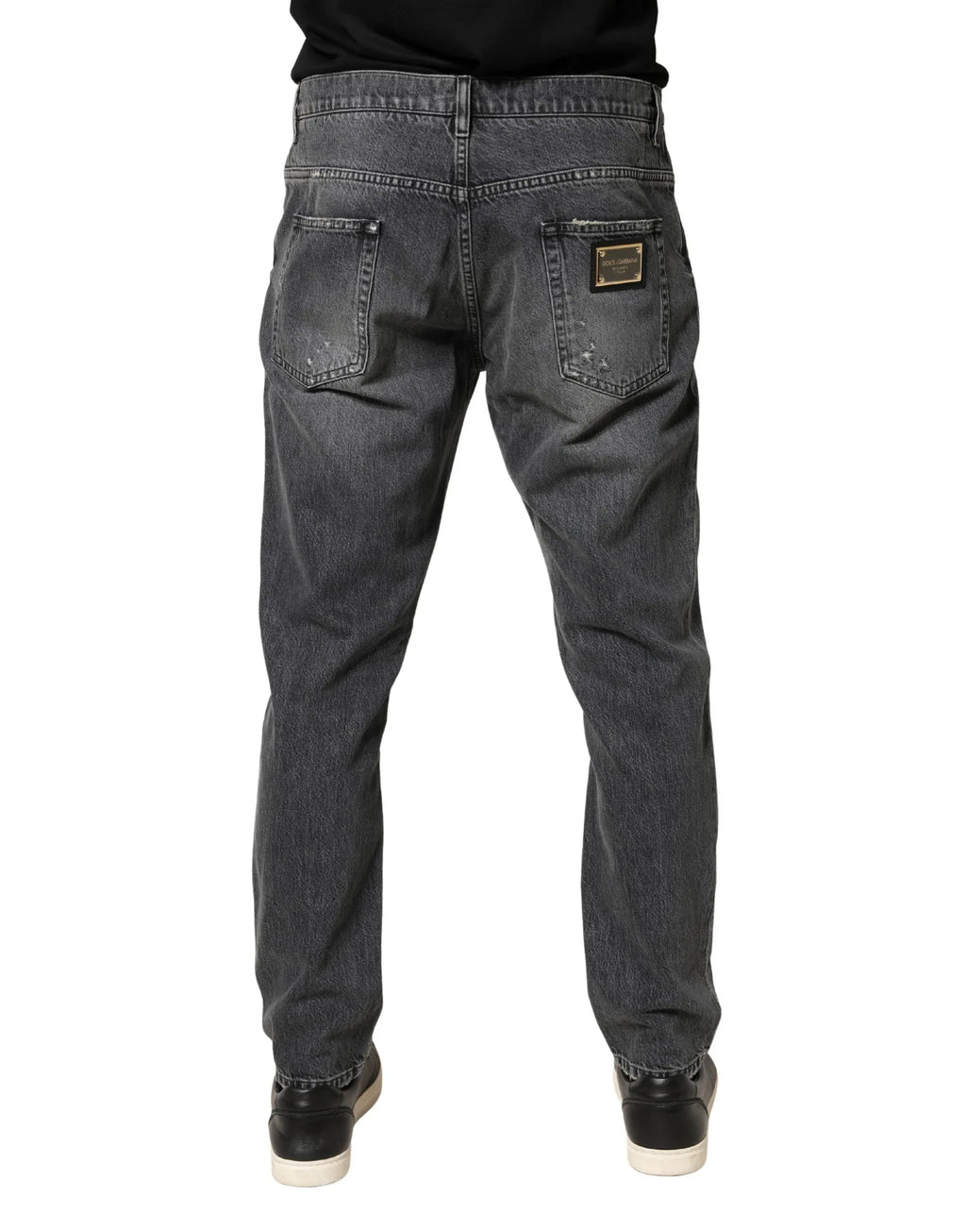 Dolce & Gabbana Dark Gray Tattered Cotton Loose Denim Jeans - Zeiniez