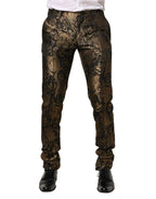 Dolce & Gabbana Gold Jacquard Dress Formal Men Trouser Pants - Zeiniez