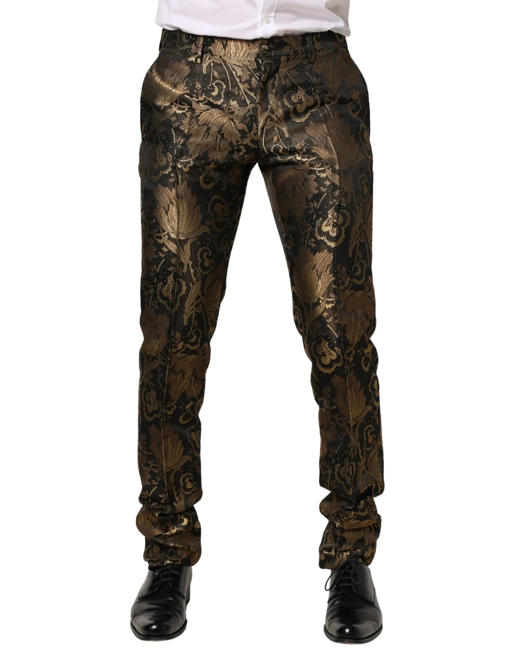 Dolce & Gabbana Gold Jacquard Dress Formal Men Trouser Pants - Zeiniez
