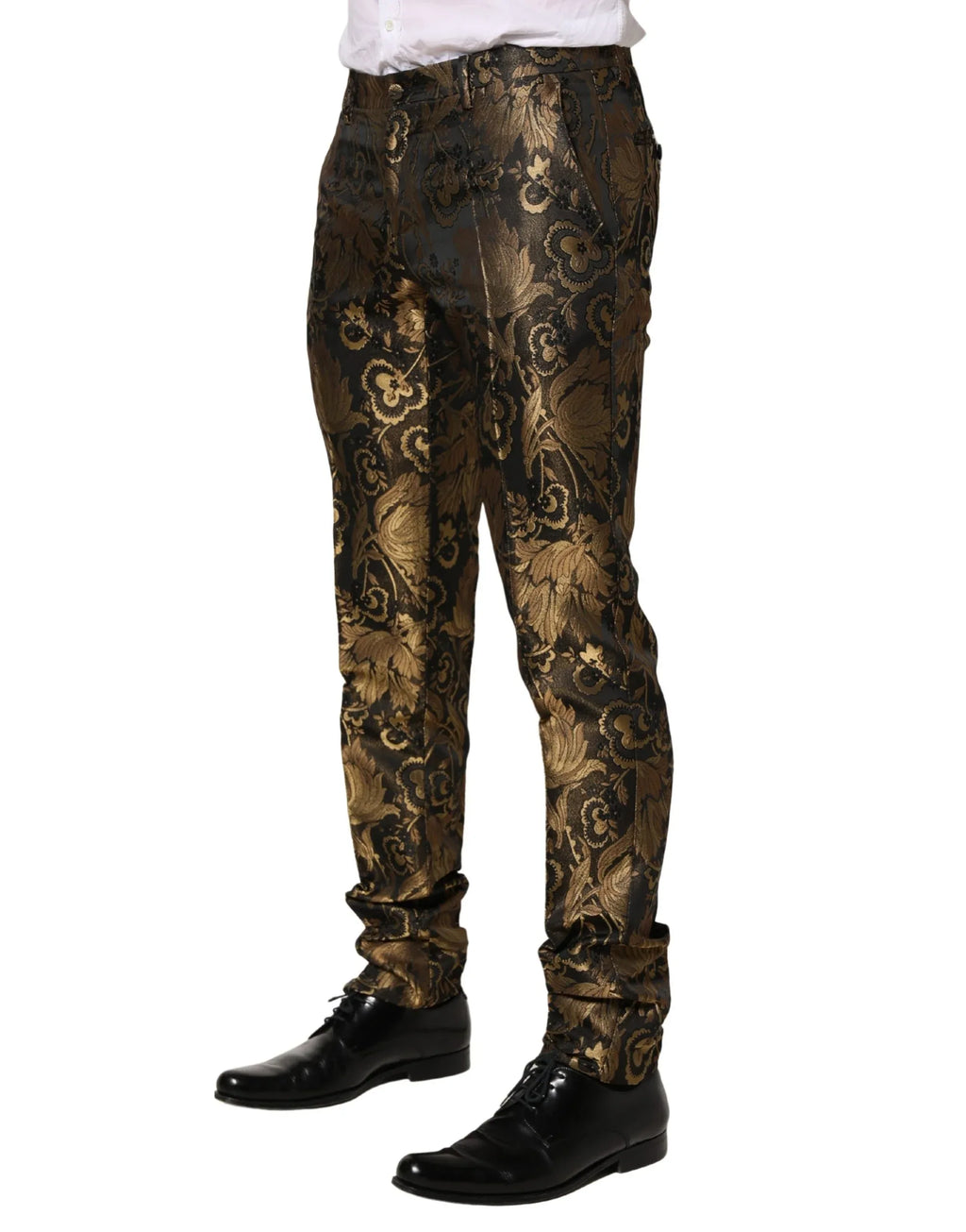 Dolce & Gabbana Gold Jacquard Dress Formal Men Trouser Pants - Zeiniez