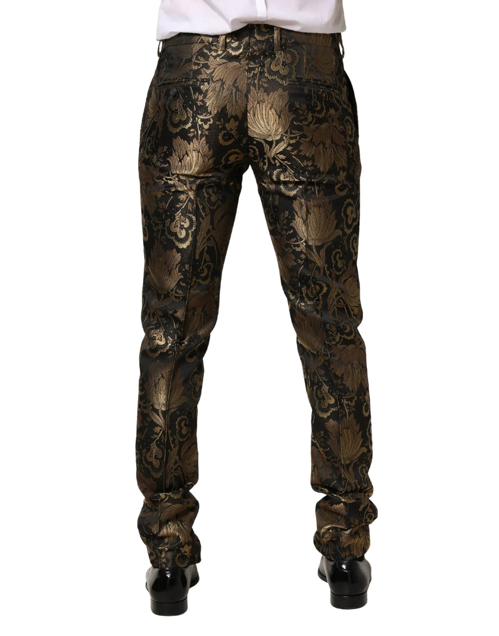 Dolce & Gabbana Gold Jacquard Dress Formal Men Trouser Pants - Zeiniez