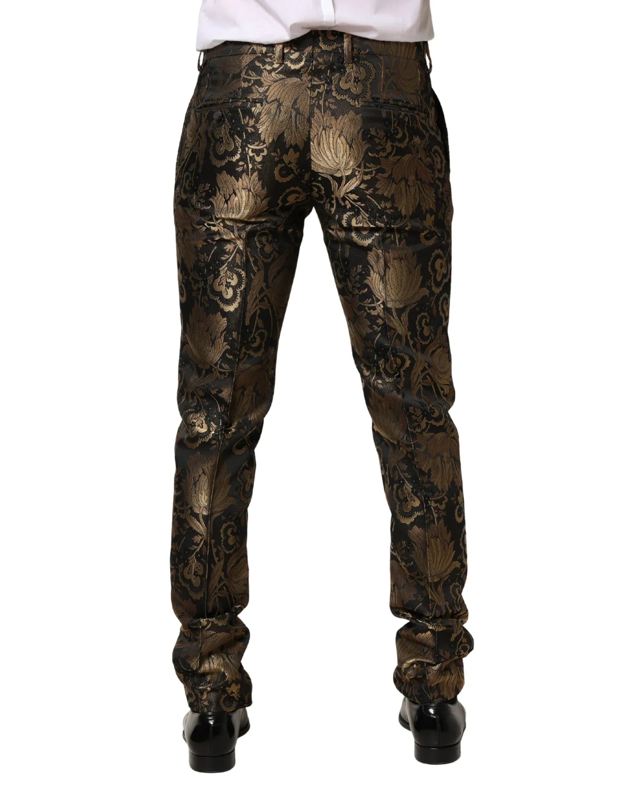 Dolce & Gabbana Gold Jacquard Dress Formal Men Trouser Pants - Zeiniez