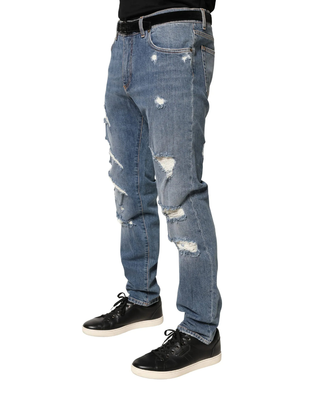 Dolce & Gabbana Blue Tattered Slim Fit Cotton Denim Jeans - Zeiniez
