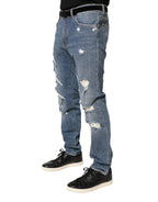 Dolce & Gabbana Blue Tattered Slim Fit Cotton Denim Jeans - Zeiniez