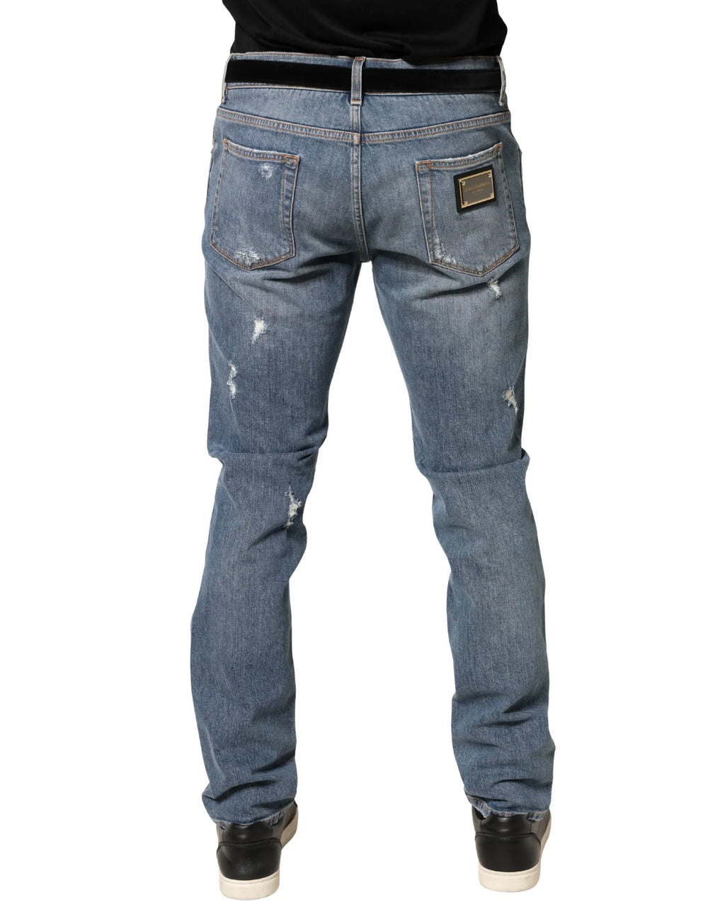 Dolce & Gabbana Blue Tattered Slim Fit Cotton Denim Jeans - Zeiniez