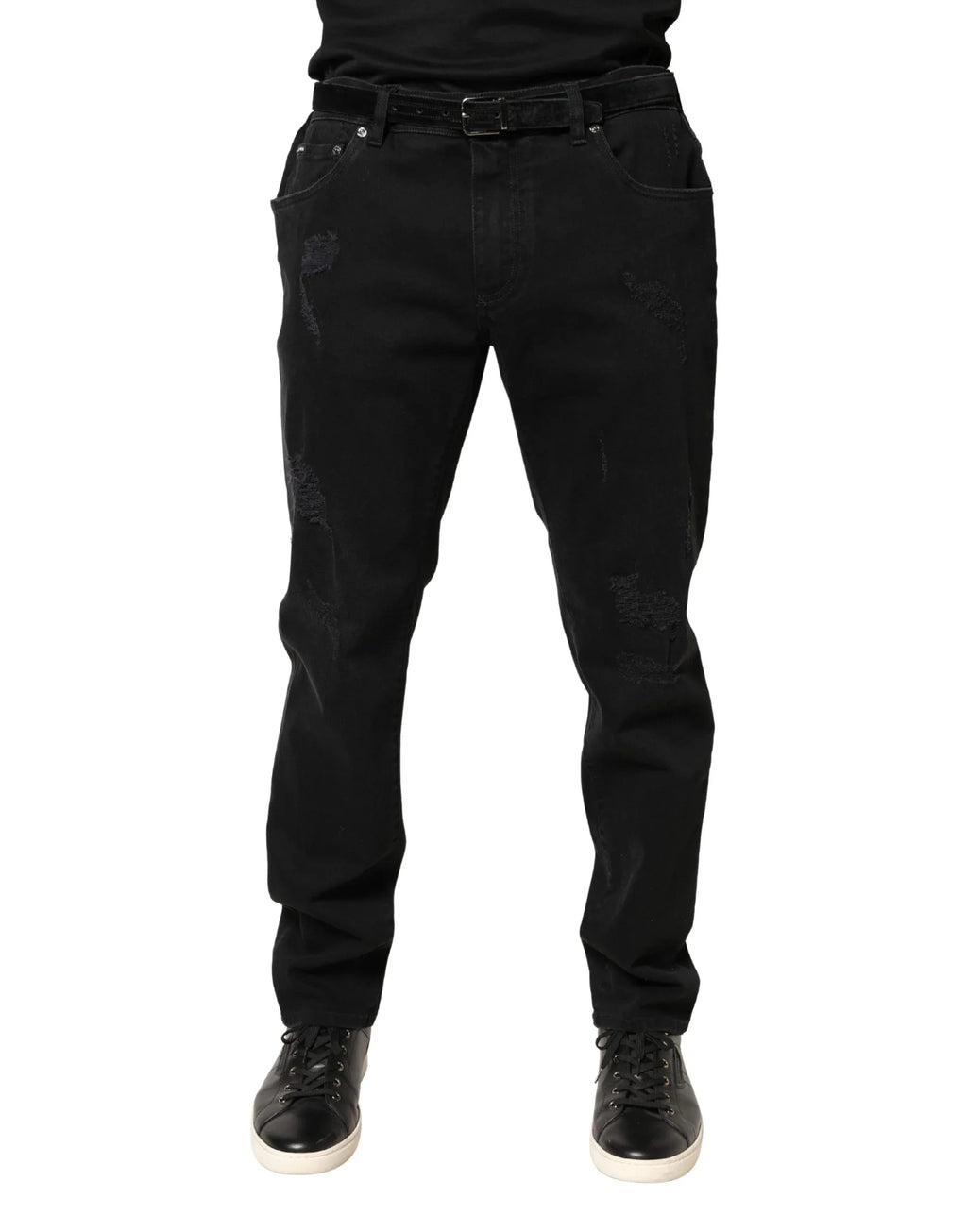 Dolce & Gabbana Black Tattered Skinny Cotton Denim Jeans - Zeiniez