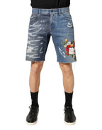 Dolce & Gabbana Blue Floral Embroidery Tattered Denim Shorts - Zeiniez