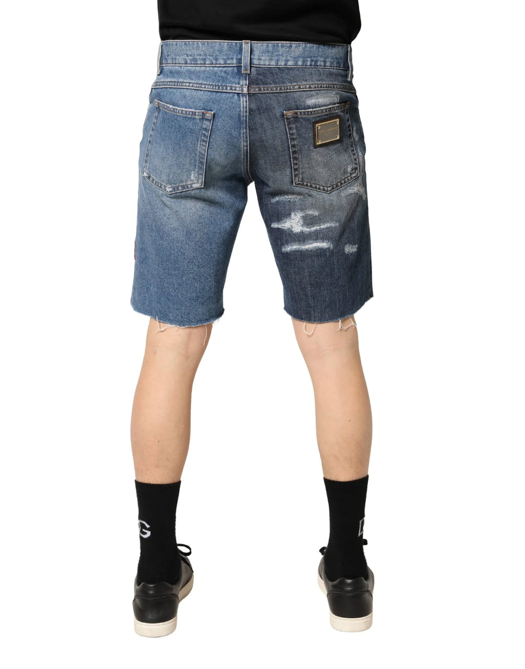 Dolce & Gabbana Blue Floral Embroidery Tattered Denim Shorts - Zeiniez