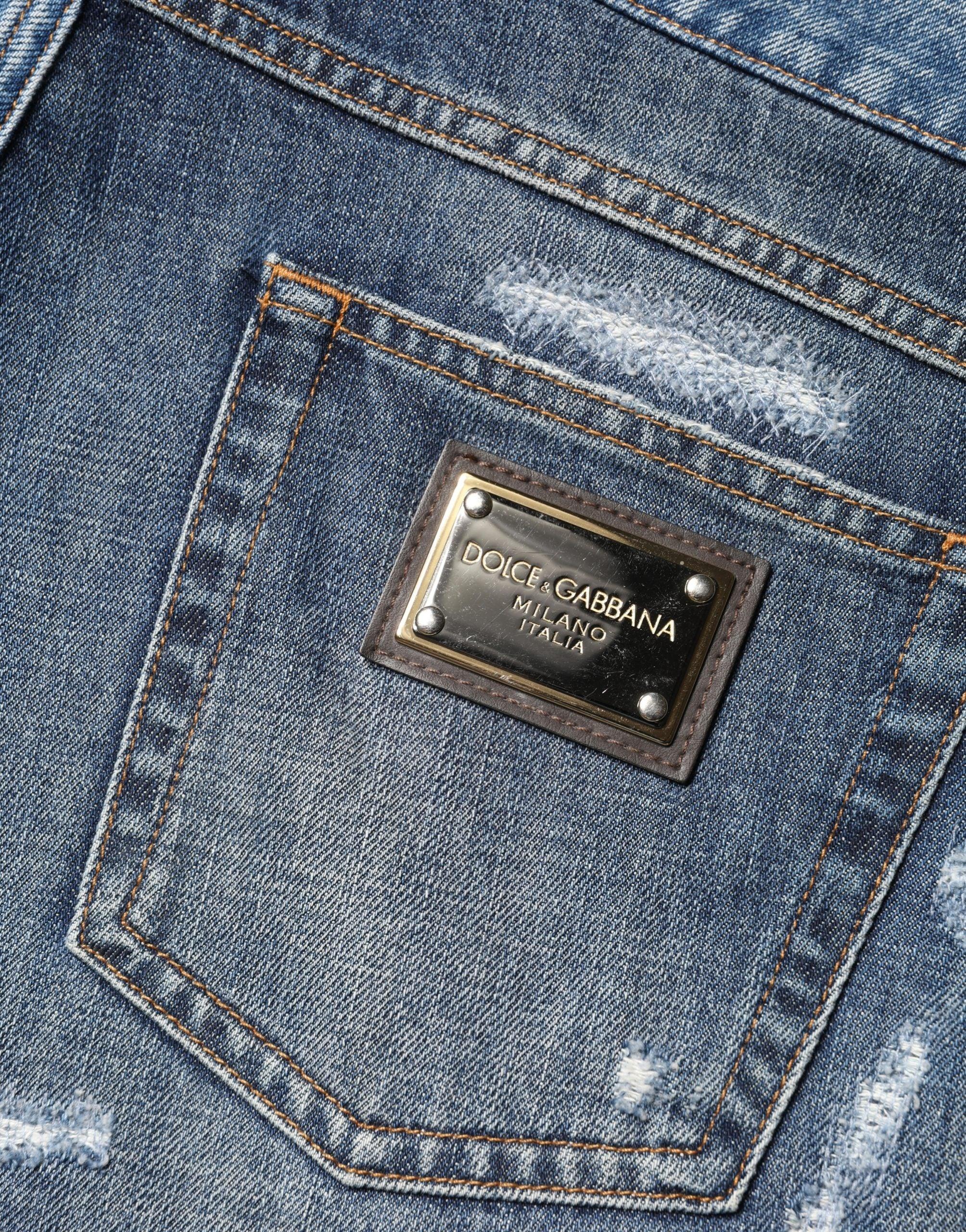 Dolce & Gabbana Blue Floral Embroidery Tattered Denim Shorts - Zeiniez