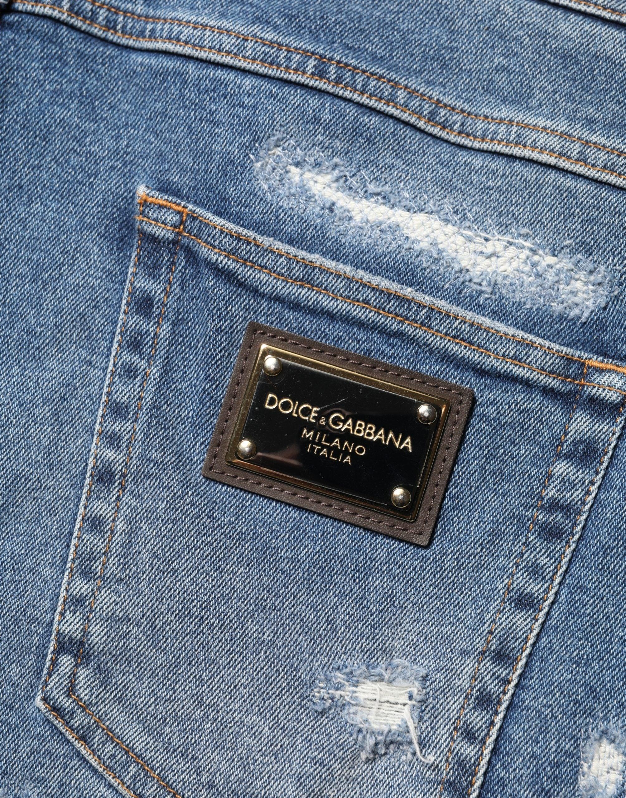 Dolce & Gabbana Blue Cotton Distressed Denim Bermuda Shorts - Zeiniez