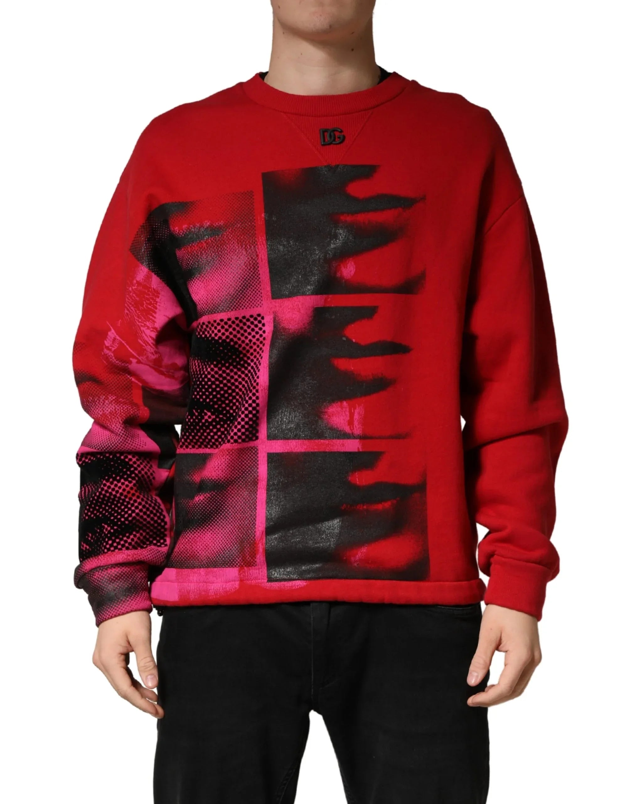 Dolce & Gabbana Red Graphic Crew Neck Men Sweatshirt Sweater - Zeiniez