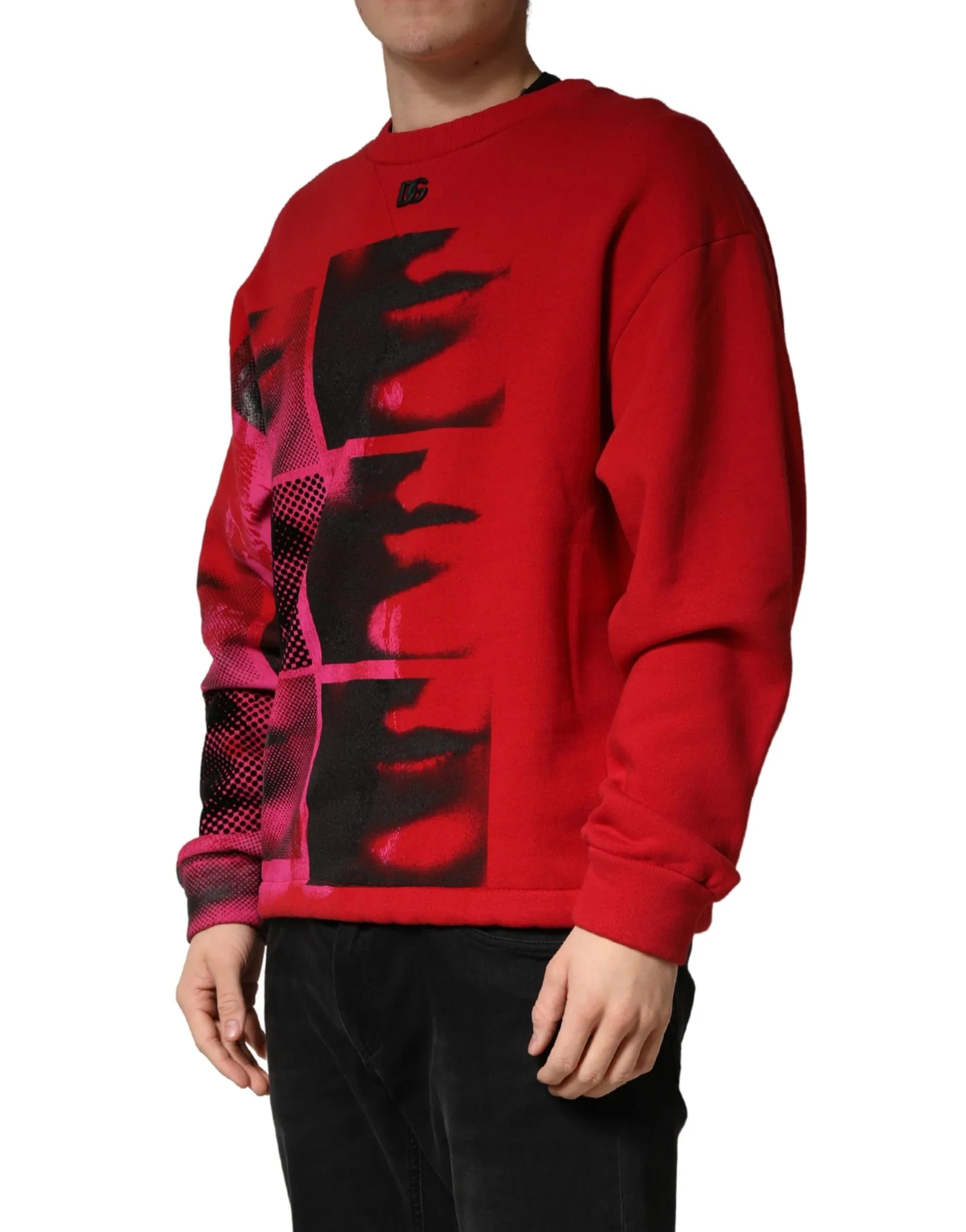 Dolce & Gabbana Red Graphic Crew Neck Men Sweatshirt Sweater - Zeiniez