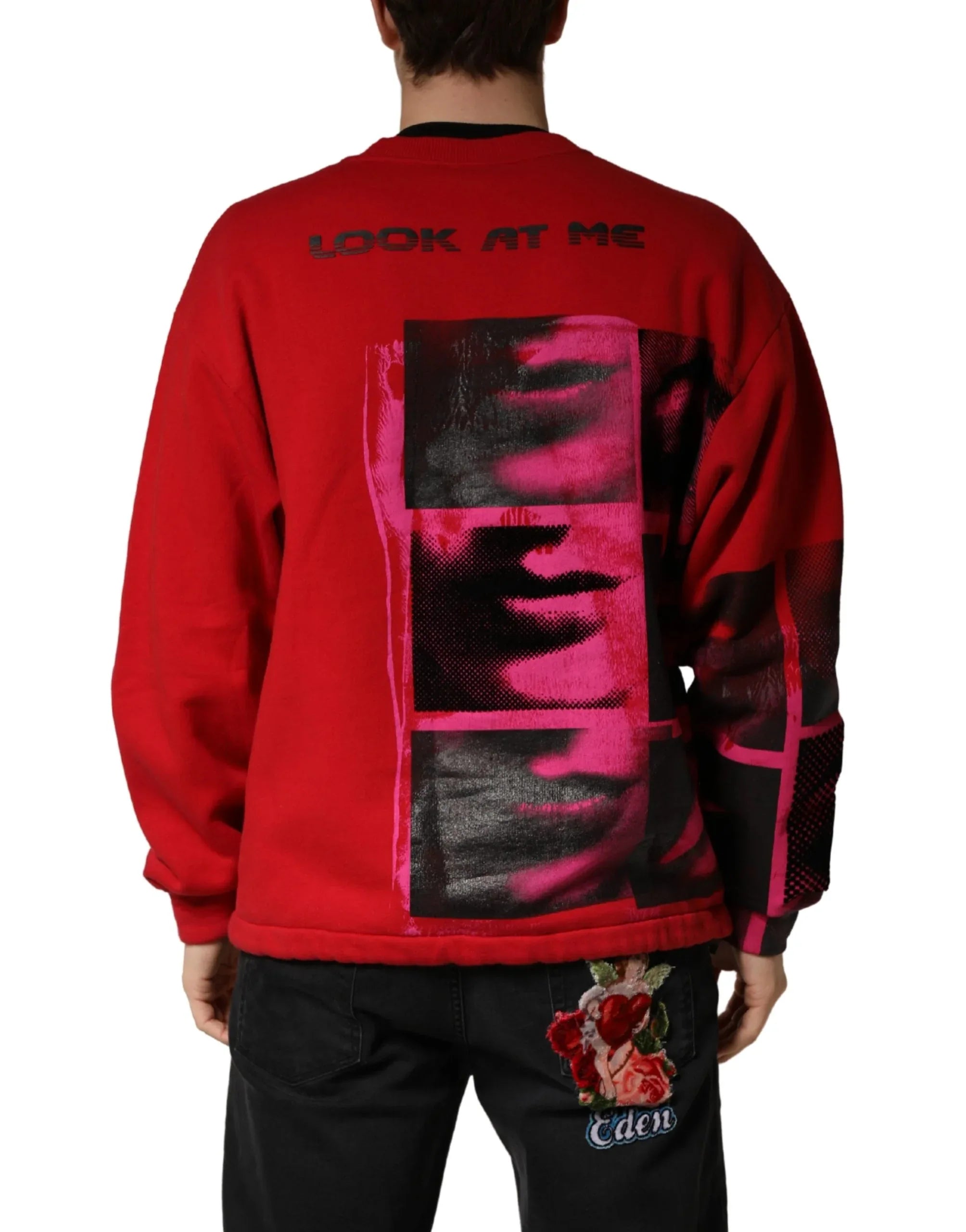 Dolce & Gabbana Red Graphic Crew Neck Men Sweatshirt Sweater - Zeiniez