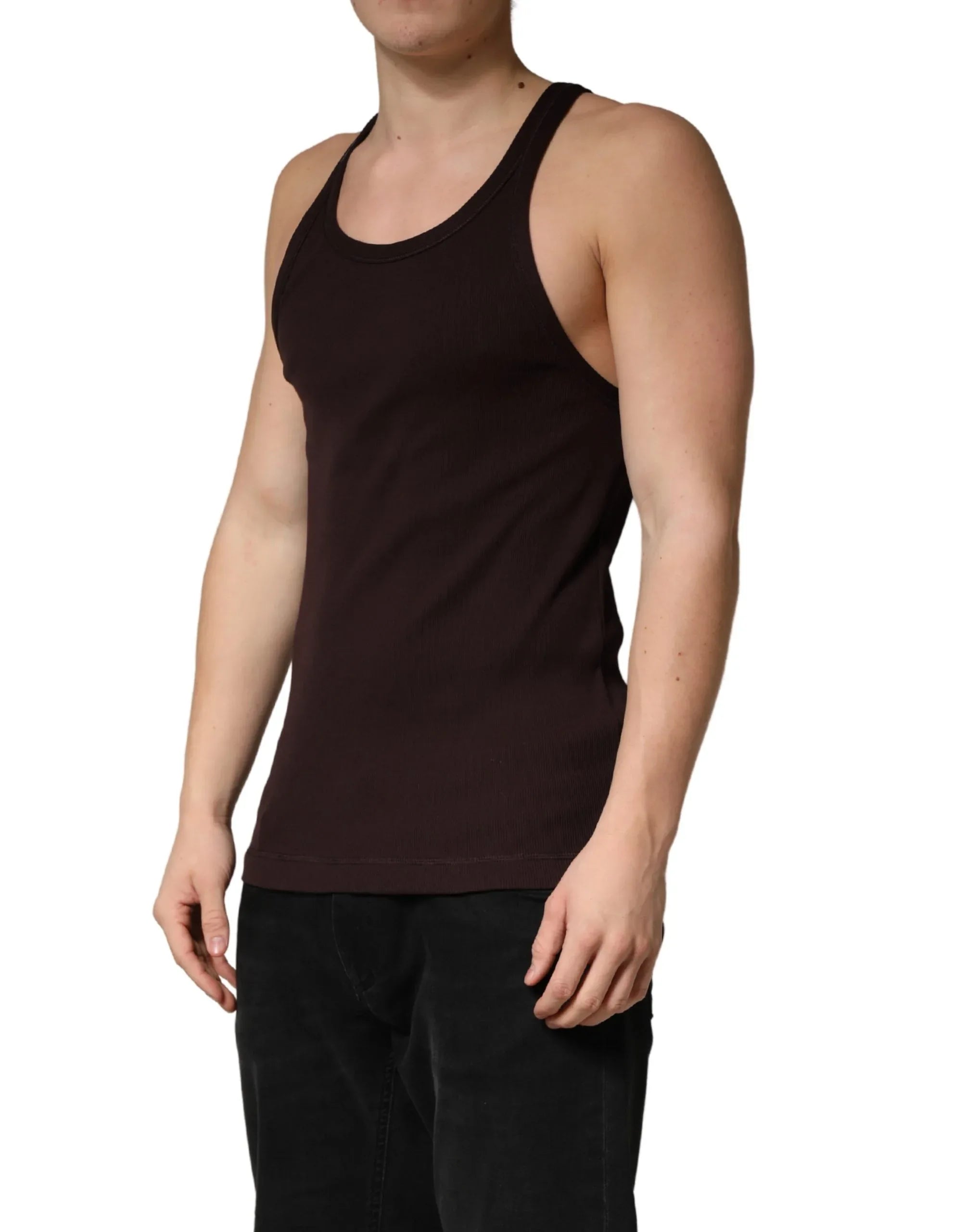 Dolce & Gabbana Brown Sleeveless Round Neck Tank Top T-shirt - Zeiniez